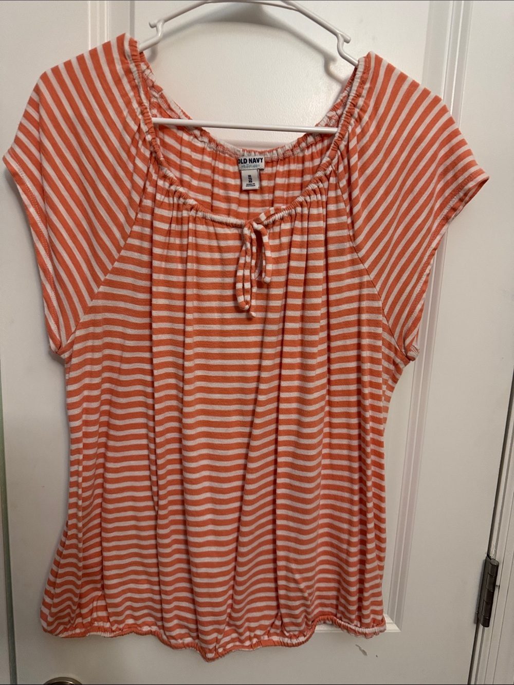 Old Navy Orange and White Striped Tie-Neck Women's Top
